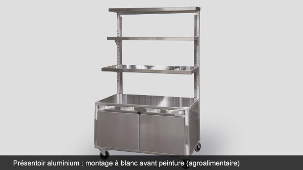 Presentoir alu montage a blanc avant peinture agroalimentaire